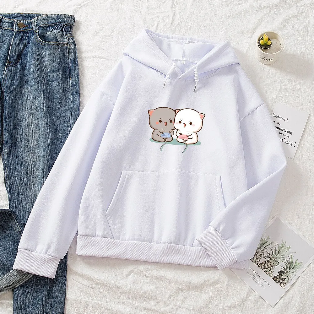 Cute Milk Bear Thicken Printed Pullover Hoodies for Women