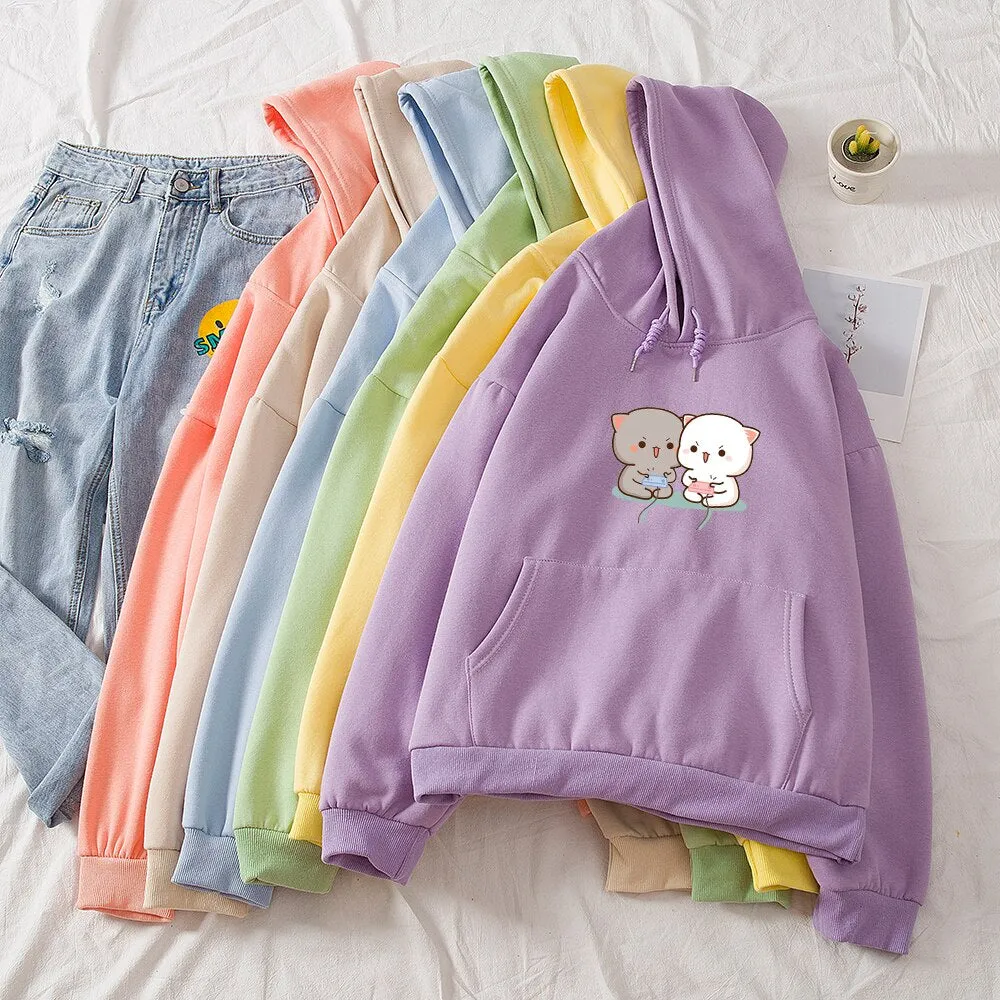 Cute Milk Bear Thicken Printed Pullover Hoodies for Women