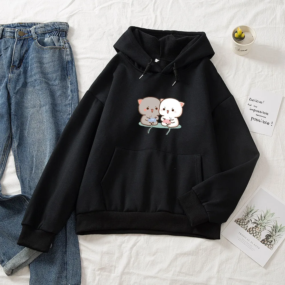 Cute Milk Bear Thicken Printed Pullover Hoodies for Women