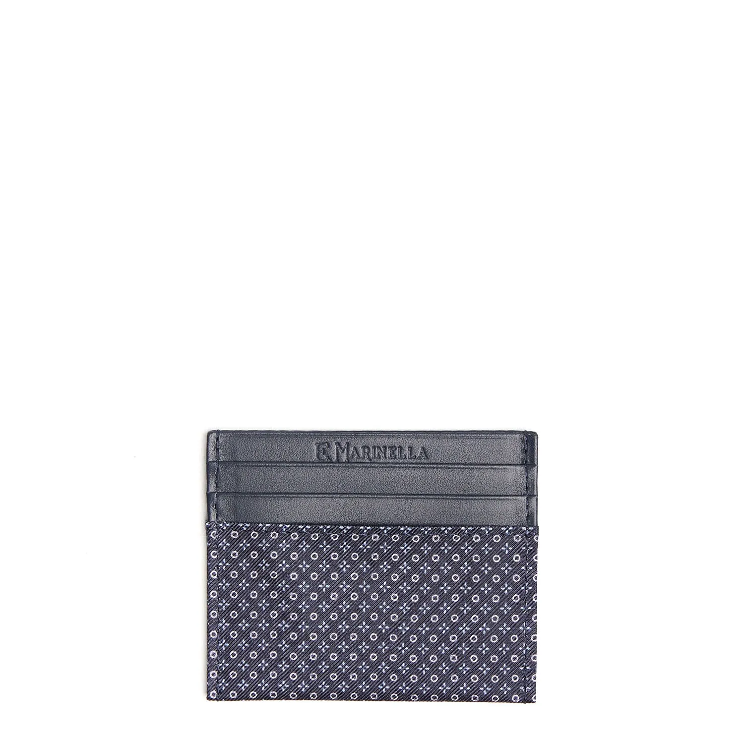 DARK BLUE SILK AND LEATHER CREDIT CARD HOLDER