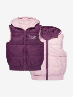 DKNY Girls Reversible Puffer Gilet in Purple