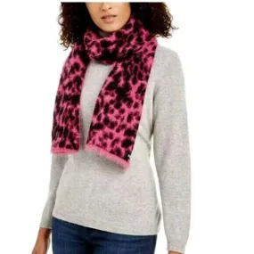 DKNY Womens Winter Scarf Animal Collection Fuchsia Pink & Black Fuzzy Scarf