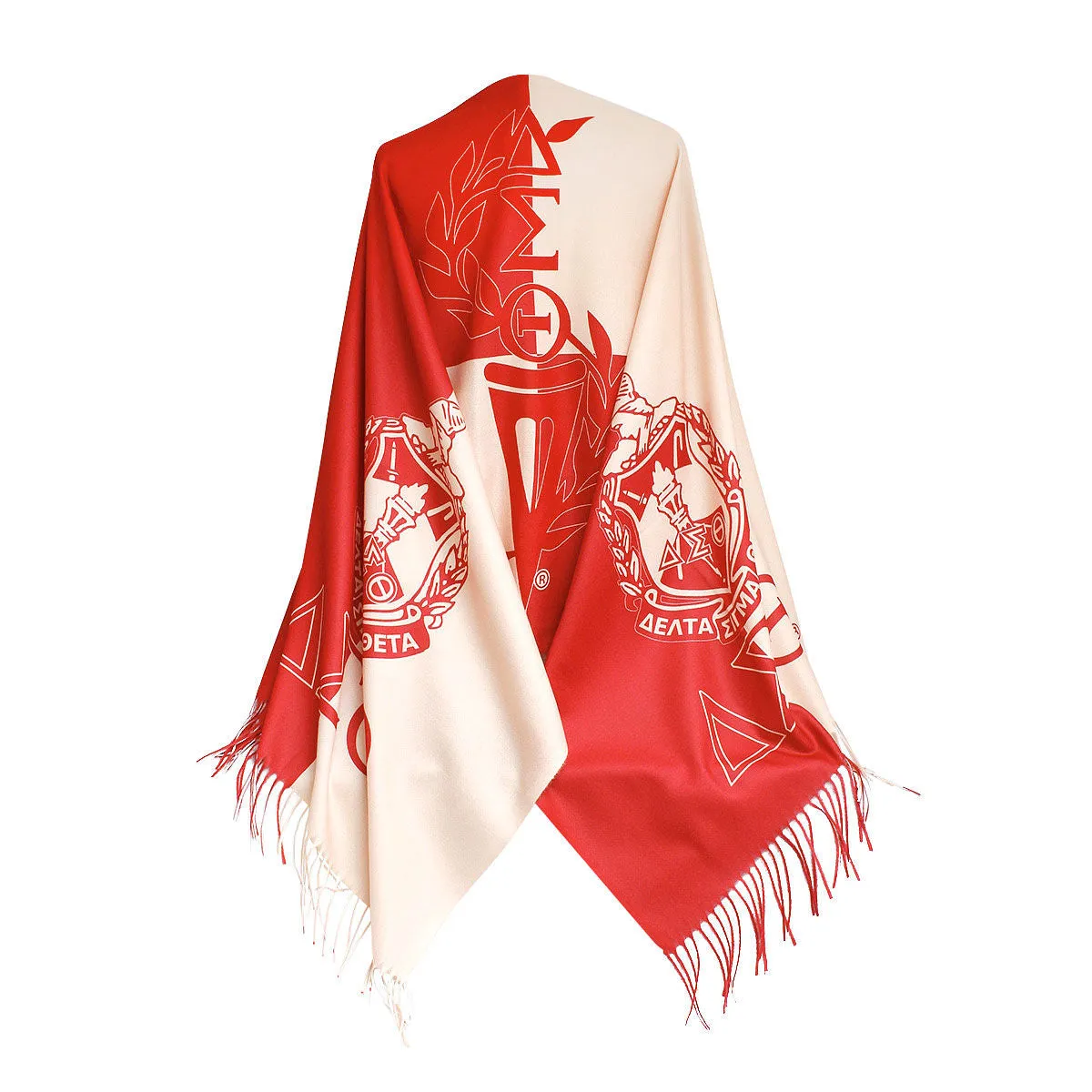 DST Delta Sigma Theta Sorority Inspired Red Cream Block Fashion Shawl Scarf