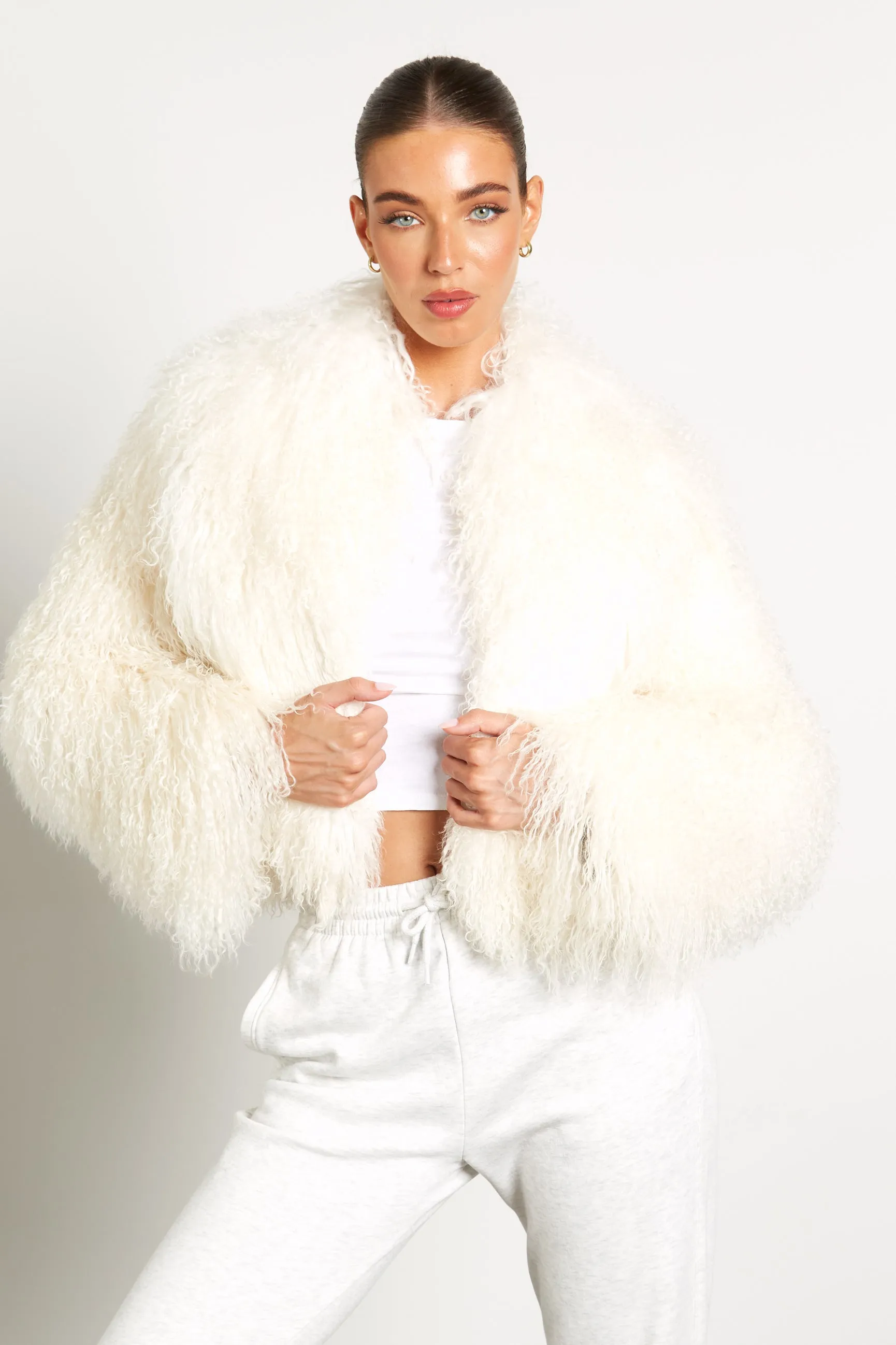 Elsa Cropped Mongolian Fur Coat