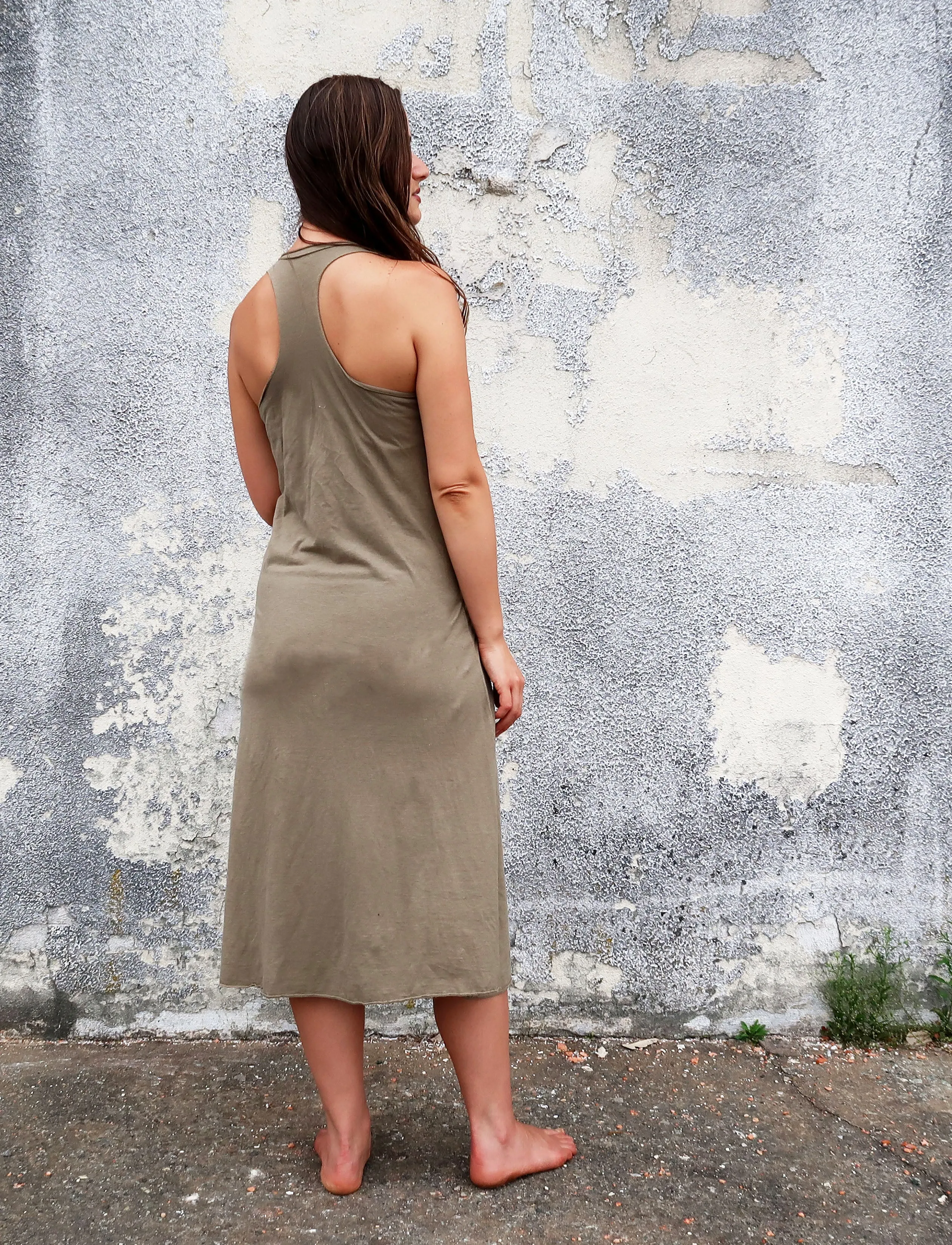 Float Neck Racerback Built in Bra Simplicity Below Knee Dress