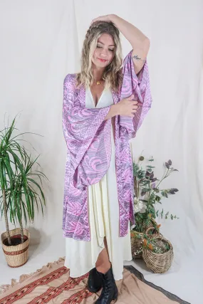 Gemini Kimono - Dried Lavender Floral - Vintage Indian Sari - Size XS