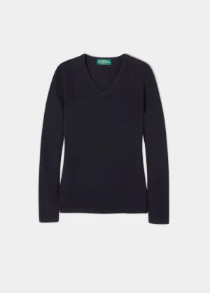 Georgina Ladies Geelong Lambswool Vee Neck Jumper In Dark Navy