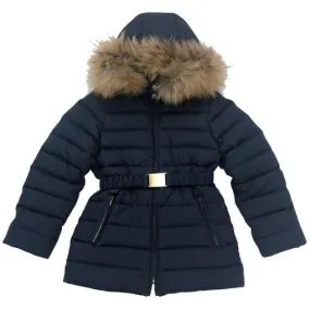 Girls Navy Coat With Fur Hood