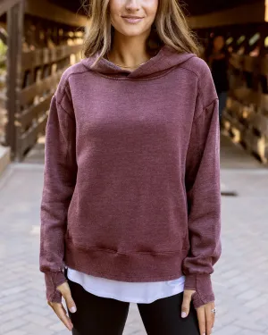 Grace & Lace Vintage Washed Fleece Hoodie - Wine