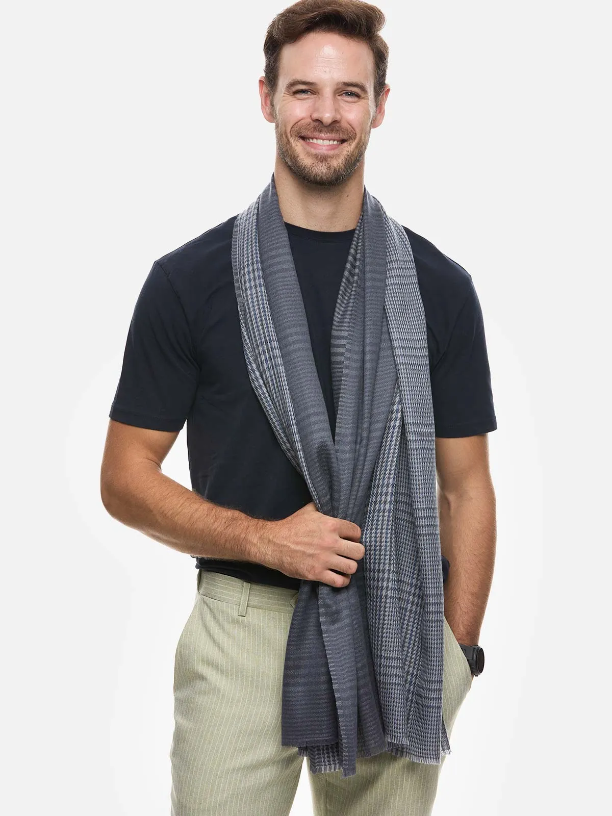 Gray Houndstooth Mens Cashmere Scarf