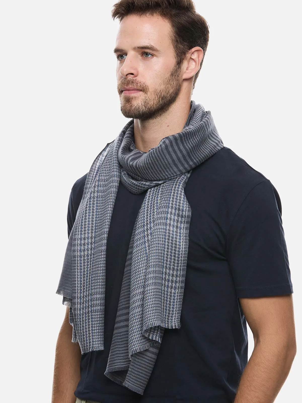 Gray Houndstooth Mens Cashmere Scarf