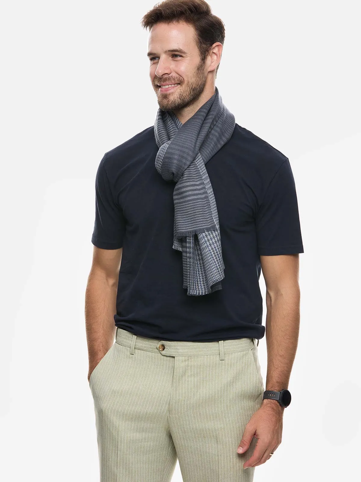 Gray Houndstooth Mens Cashmere Scarf