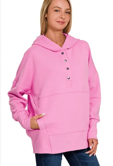 Half Snap Loose Fit Hooded Pullover