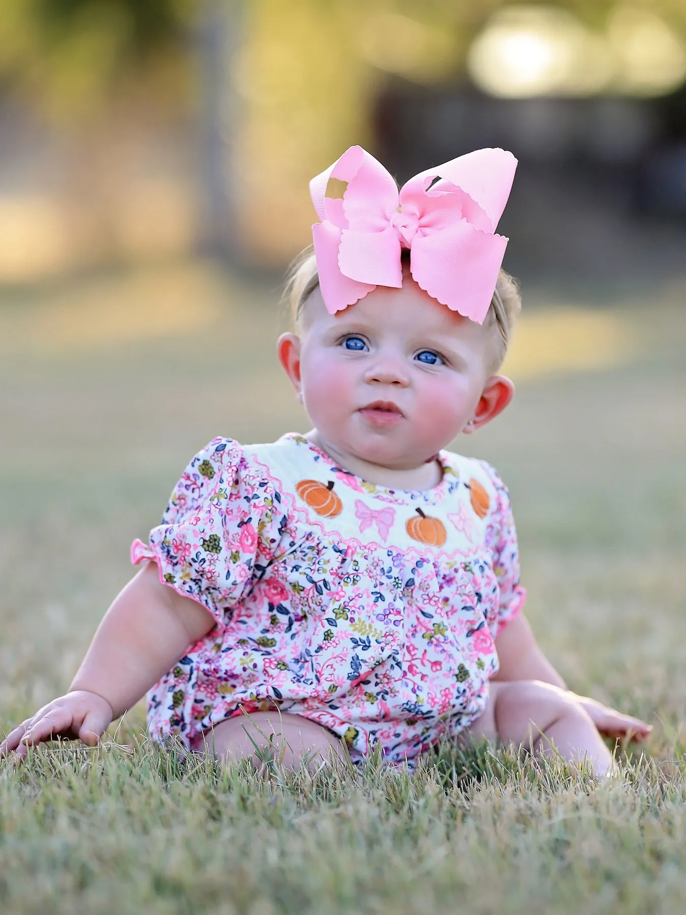 Halloween Girls Pumpkin Smocking Embroidered Romper