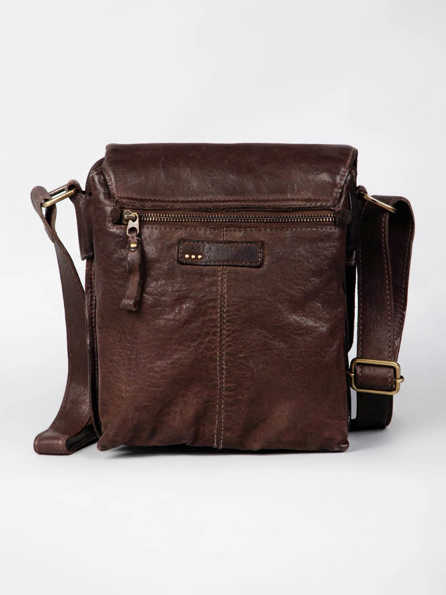 Henry: Black Flap Bag Cross Body In Veg Tan Leather