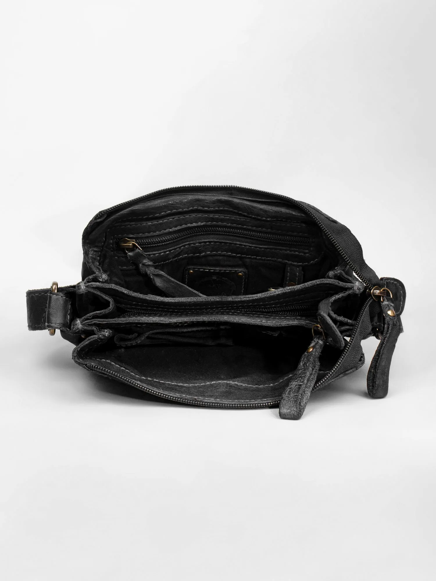 Henry: Black Flap Bag Cross Body In Veg Tan Leather