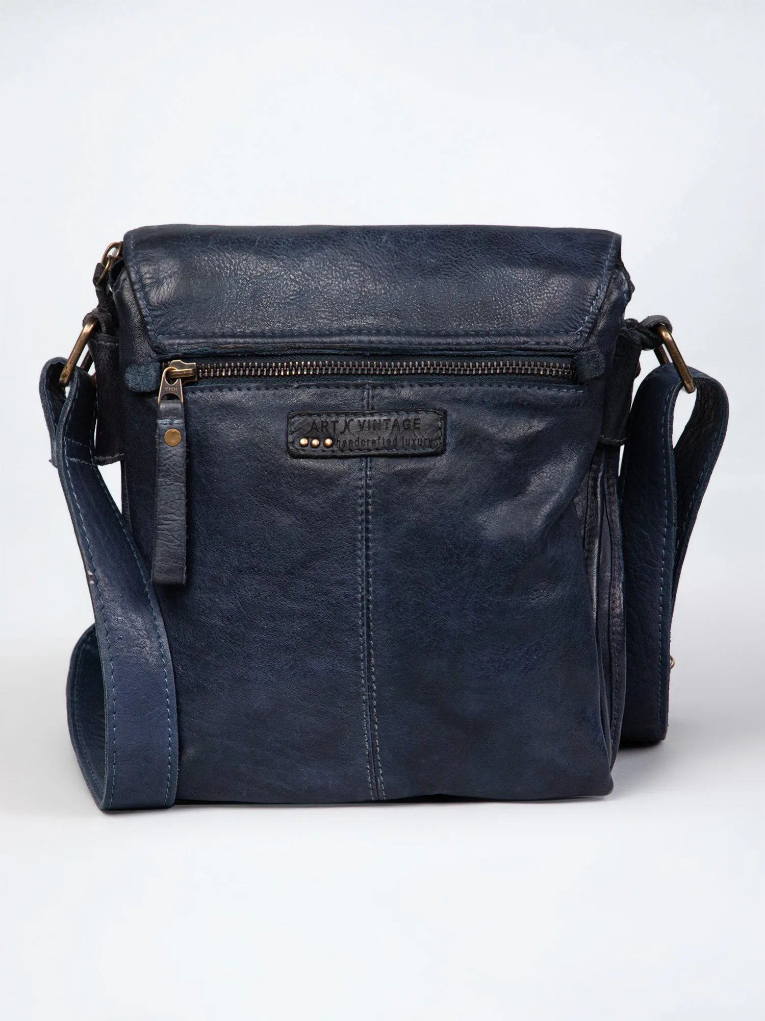 Henry: Black Flap Bag Cross Body In Veg Tan Leather