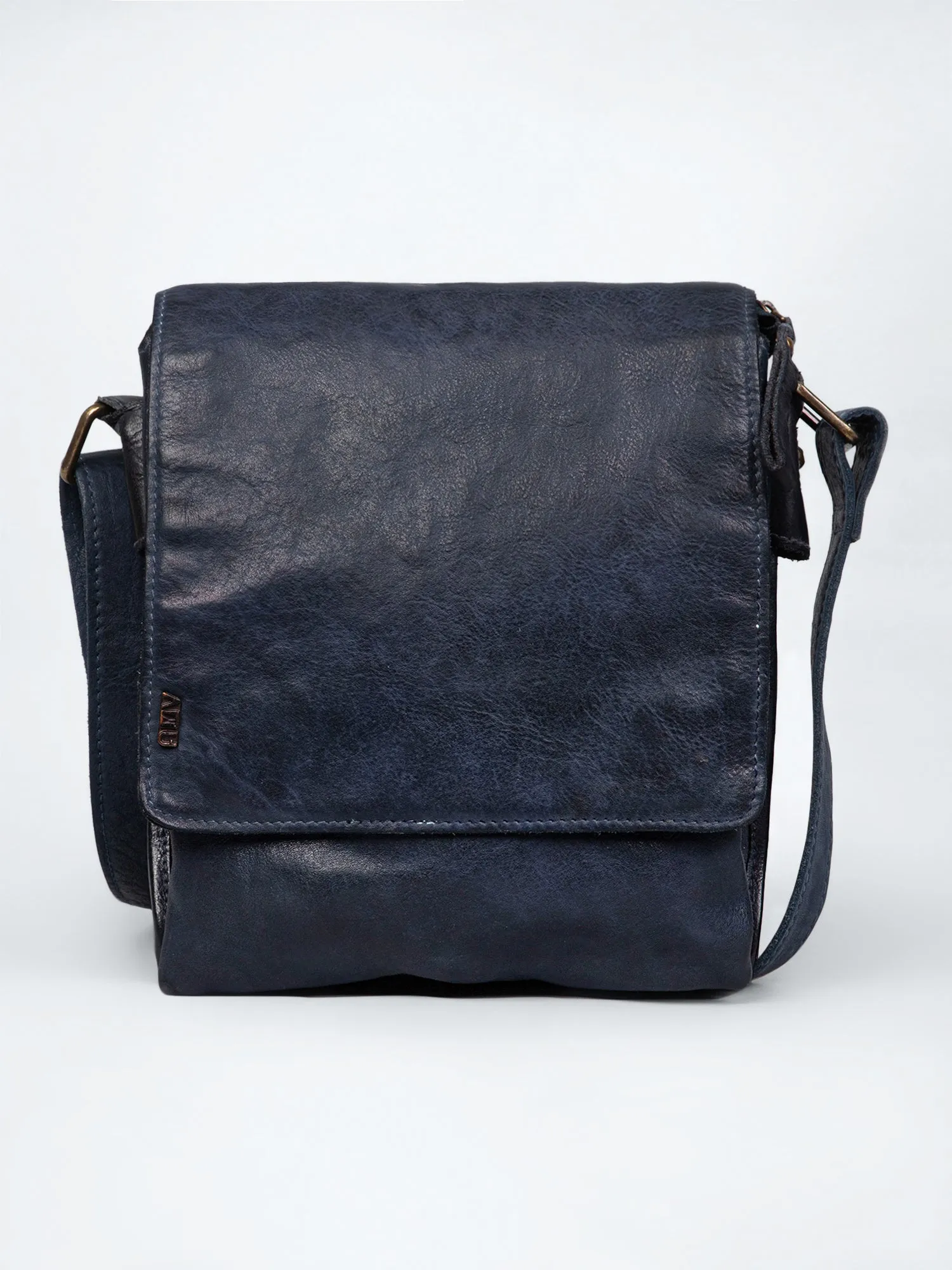 Henry: Black Flap Bag Cross Body In Veg Tan Leather