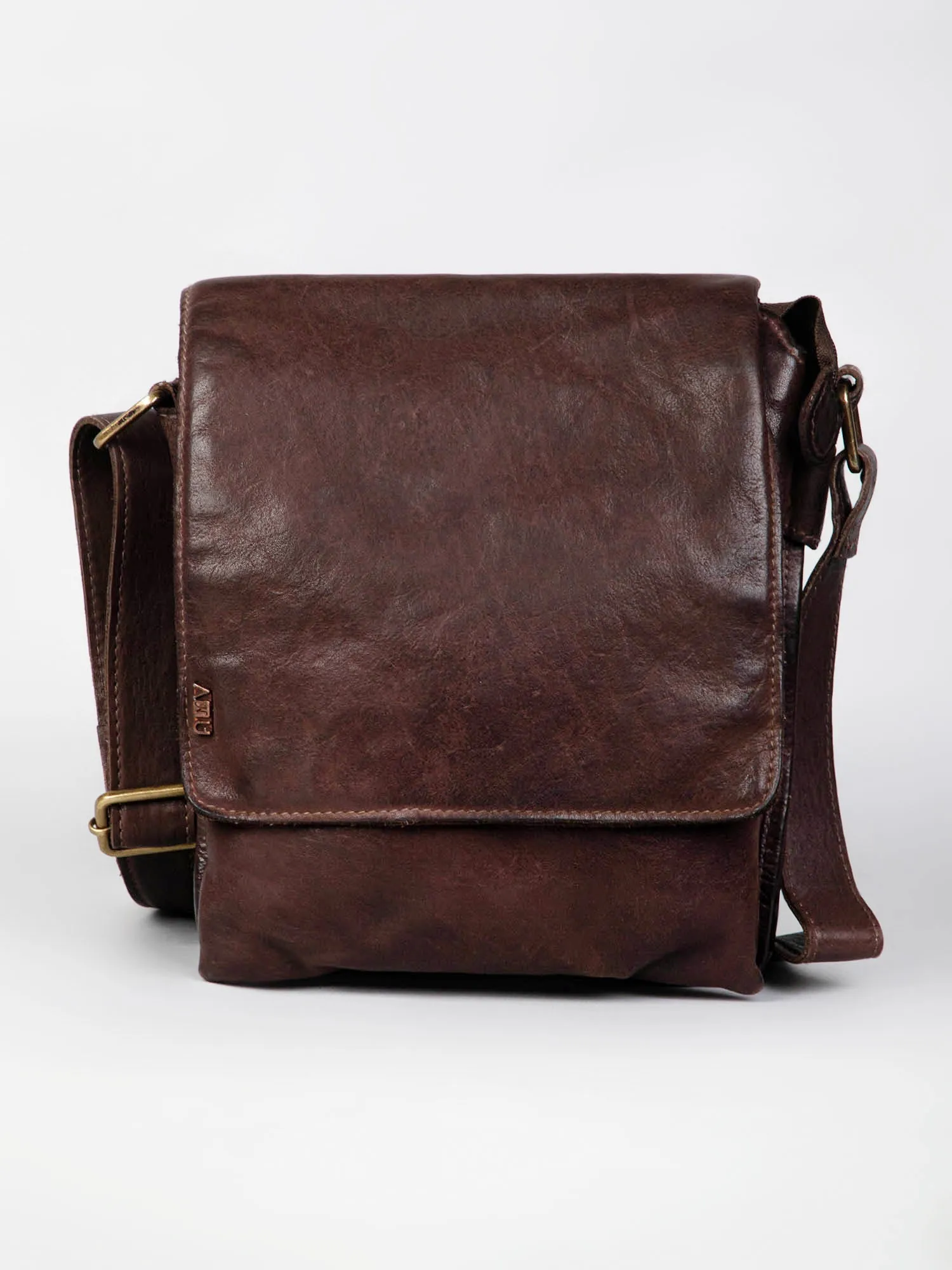 Henry: Black Flap Bag Cross Body In Veg Tan Leather