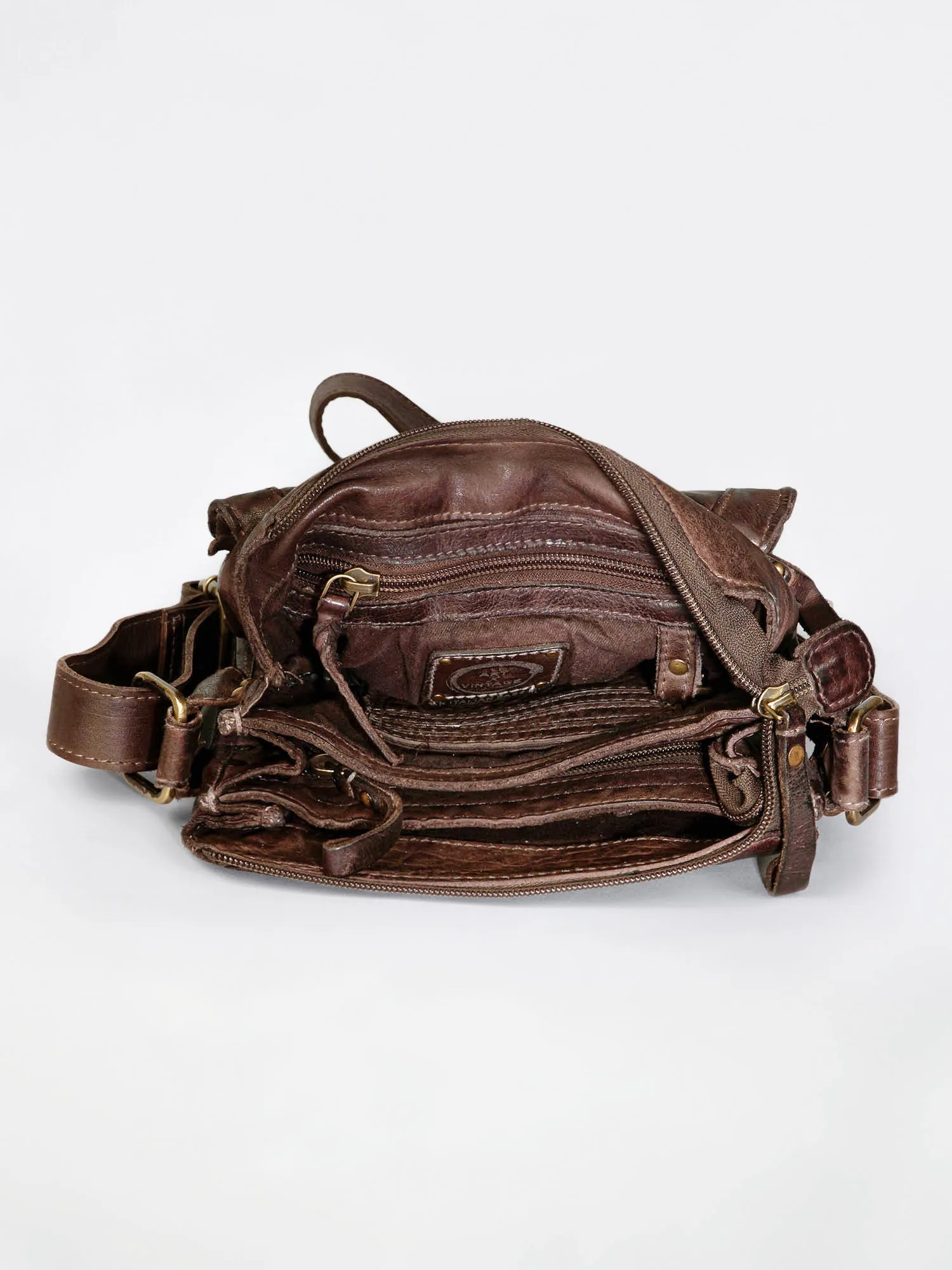 Henry: Brown Flap Bag Cross Body In Veg Tan Leather