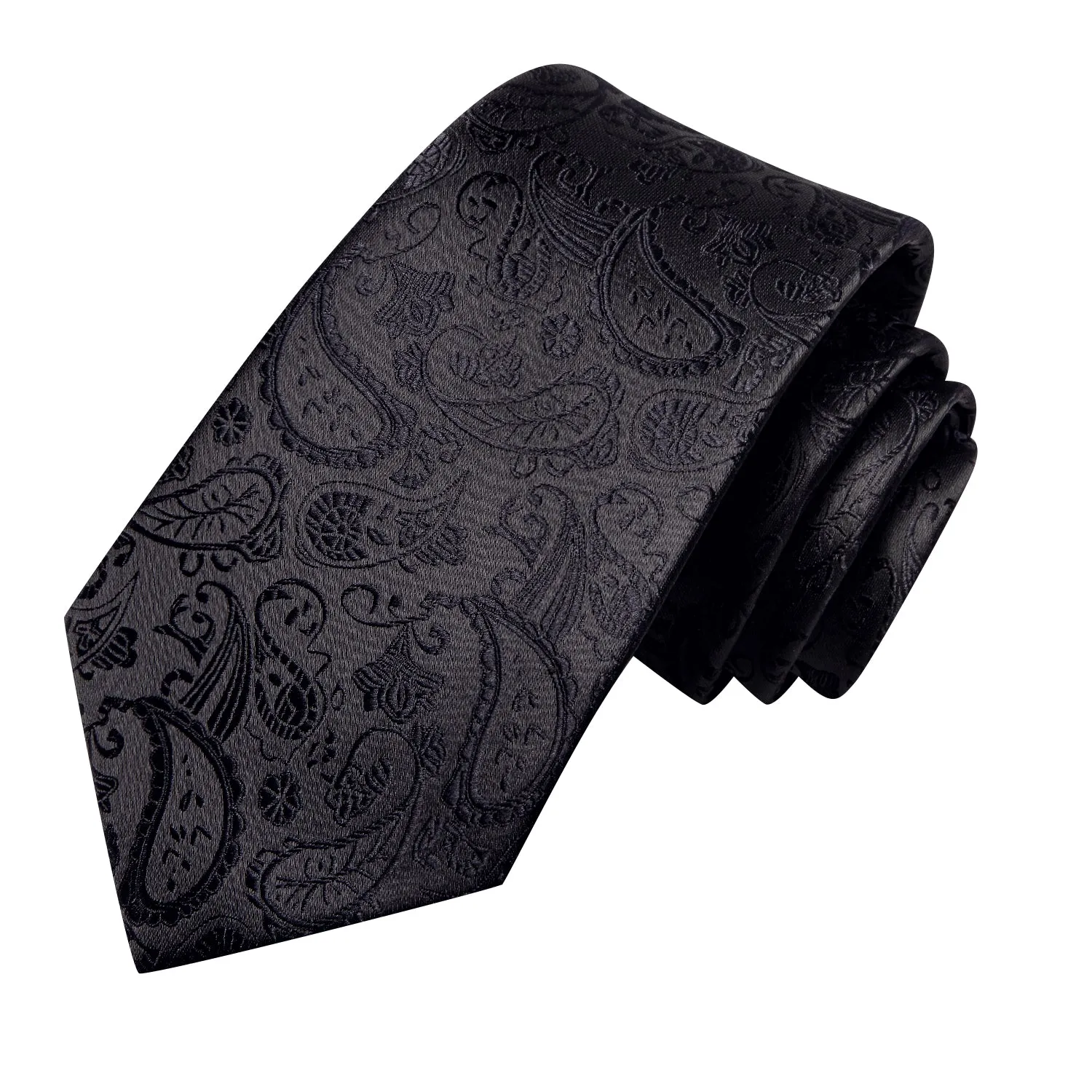 Hi-Tie Black Solid 67 Inches Extra Long Tie Handkerchief Cufflinks Set