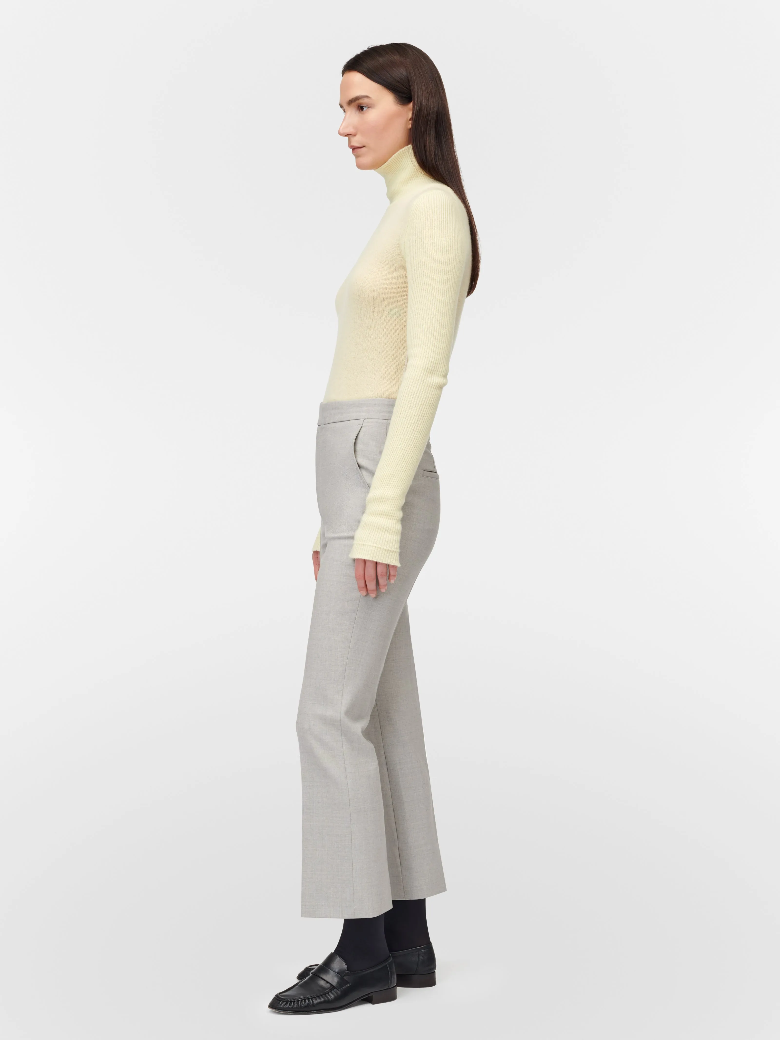 High Waisted Crop Trouser in Pale Grey Melange