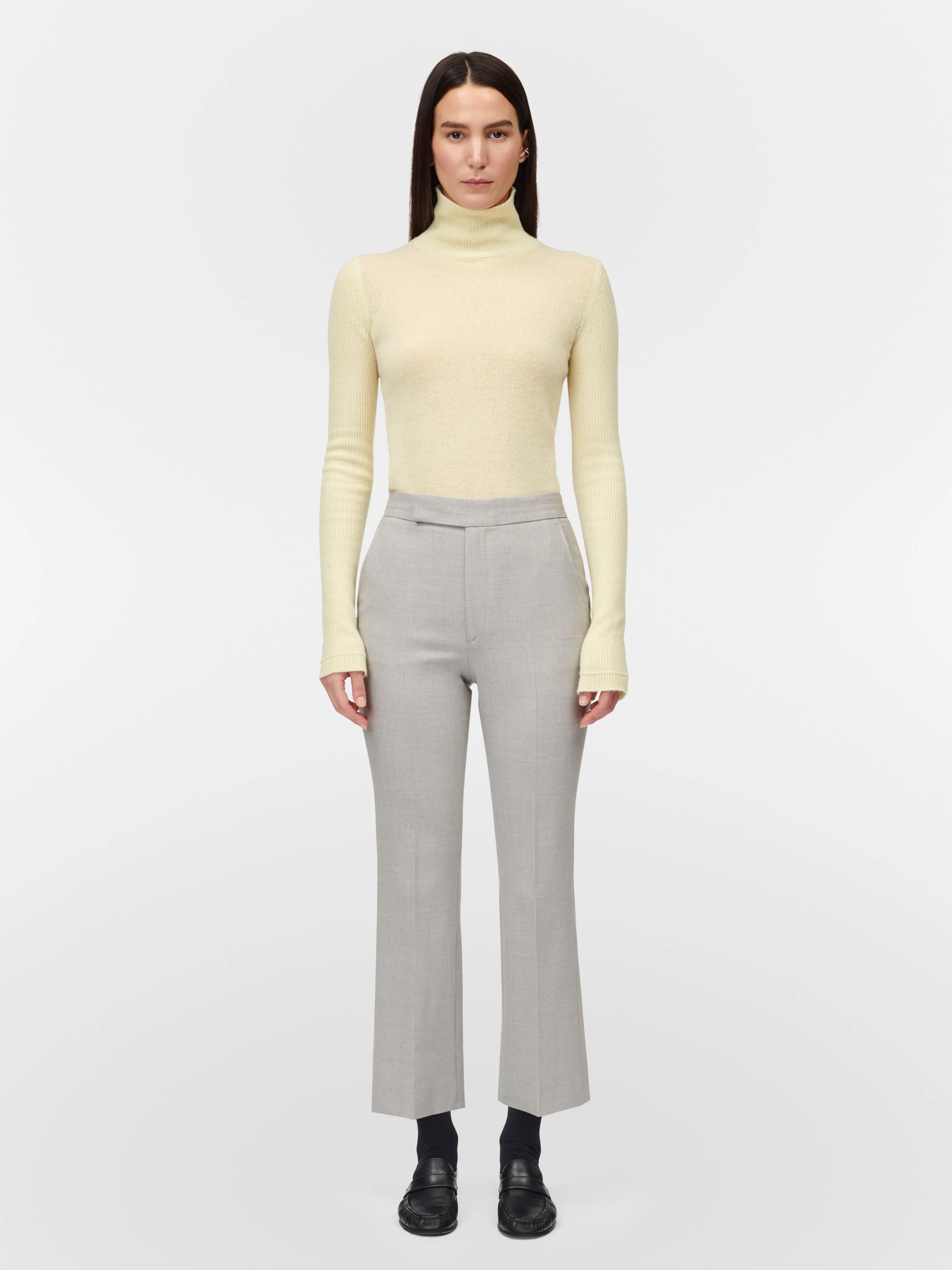 High Waisted Crop Trouser in Pale Grey Melange