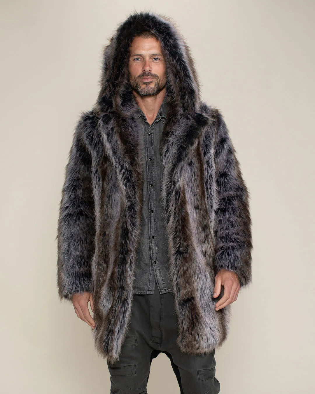 Hooded Men's Faux Fur Coat | Grey Wolf