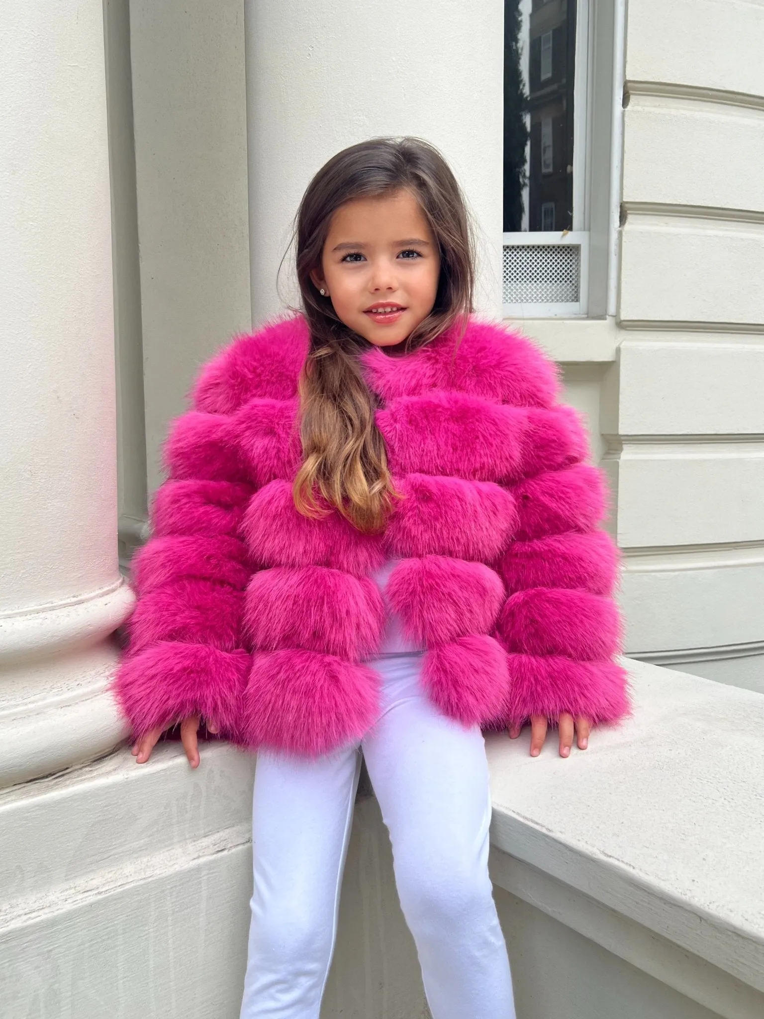 Hot Pink Childrens Faux Fur Coat