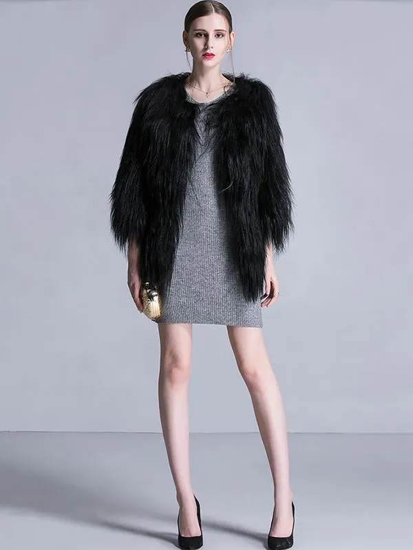 Impressive Black Faux Fur Coat