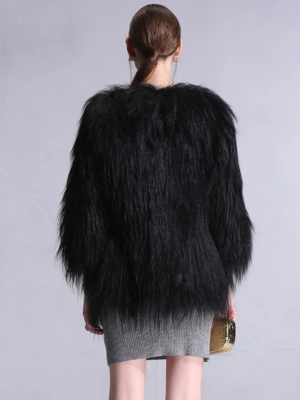 Impressive Black Faux Fur Coat