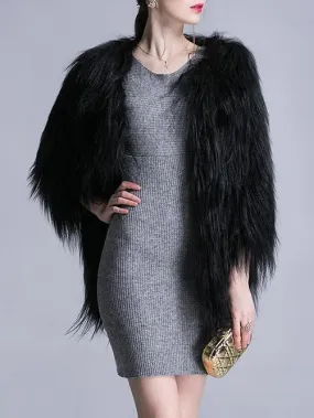 Impressive Black Faux Fur Coat