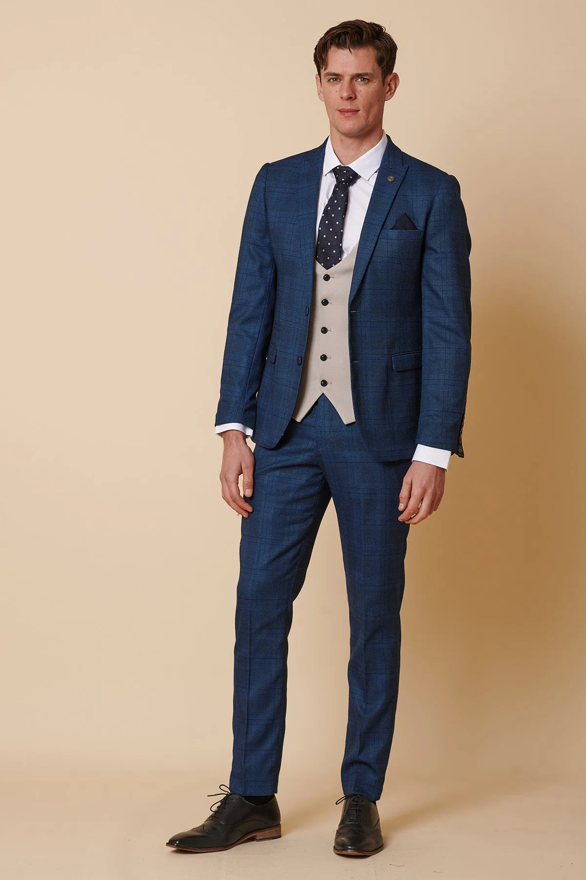 JERRY - Blue Check Suit With Kelvin Stone Waistcoat