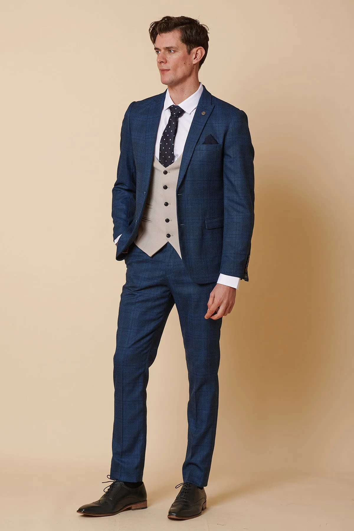 JERRY - Blue Check Suit With Kelvin Stone Waistcoat