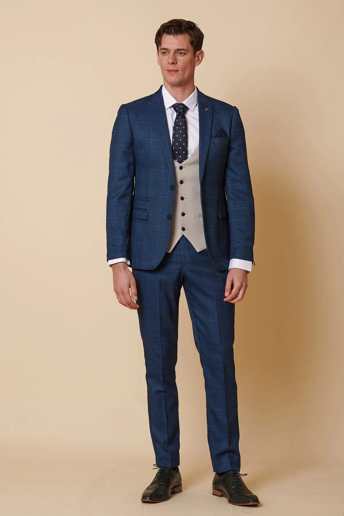 JERRY - Blue Check Suit With Kelvin Stone Waistcoat