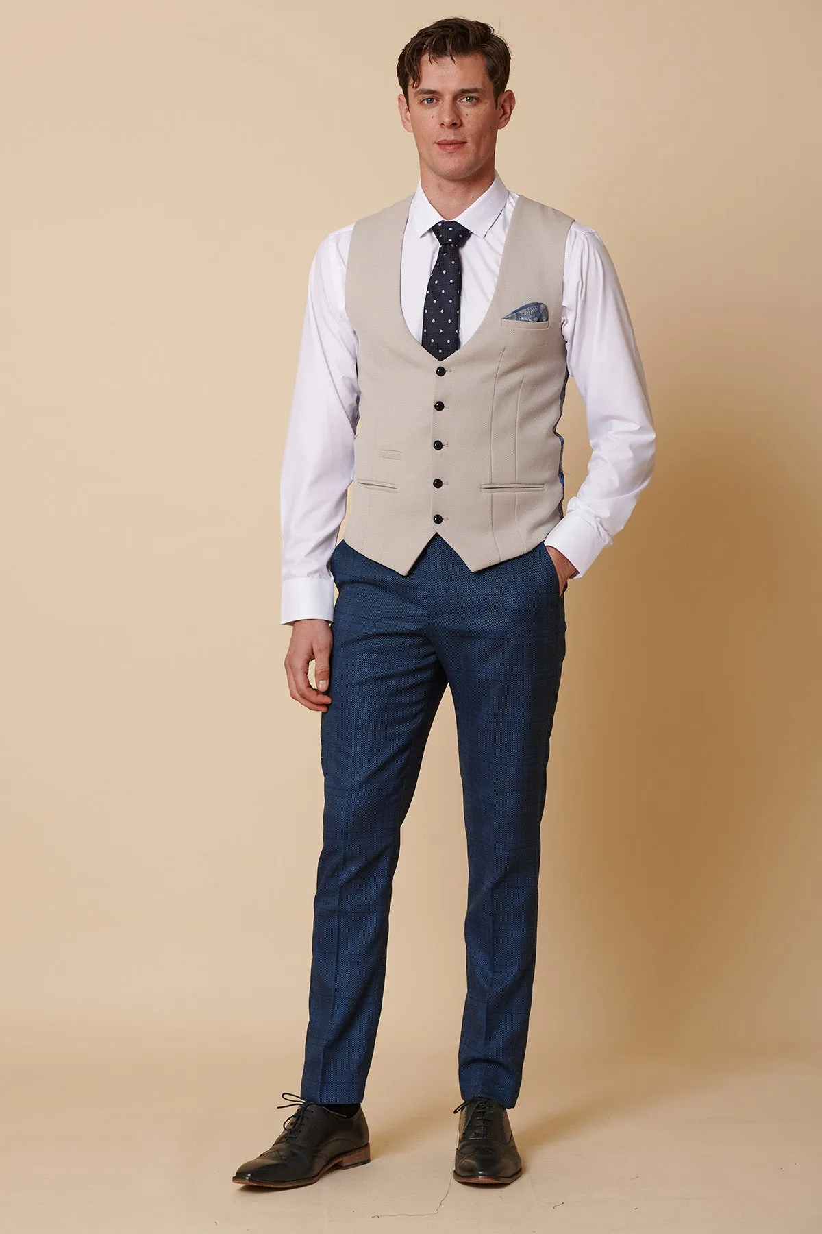 JERRY - Blue Check Suit With Kelvin Stone Waistcoat