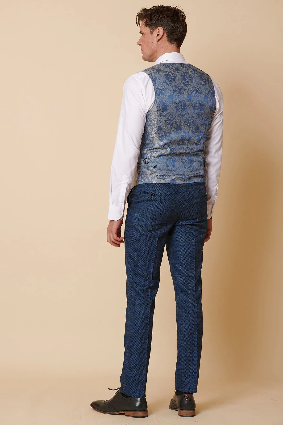 JERRY - Blue Check Suit With Kelvin Stone Waistcoat