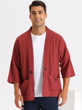 Kimono Jackets for Men's Lightweight Loose Fit 3/4 Sleeves Open Front Outwear Cardigan