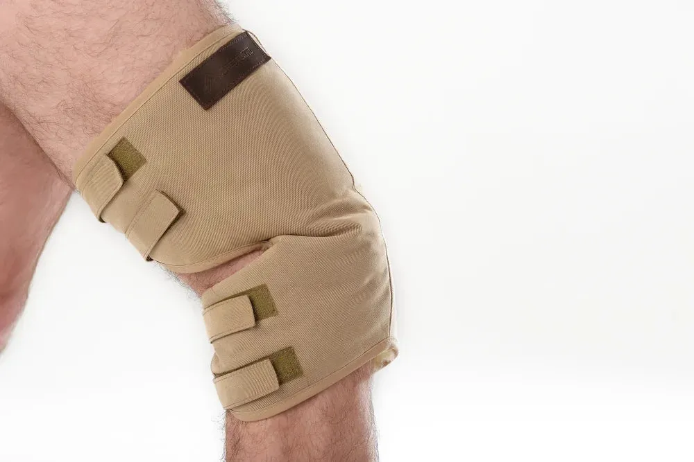 Knee pad made of warming sheepskin wool in khaki color