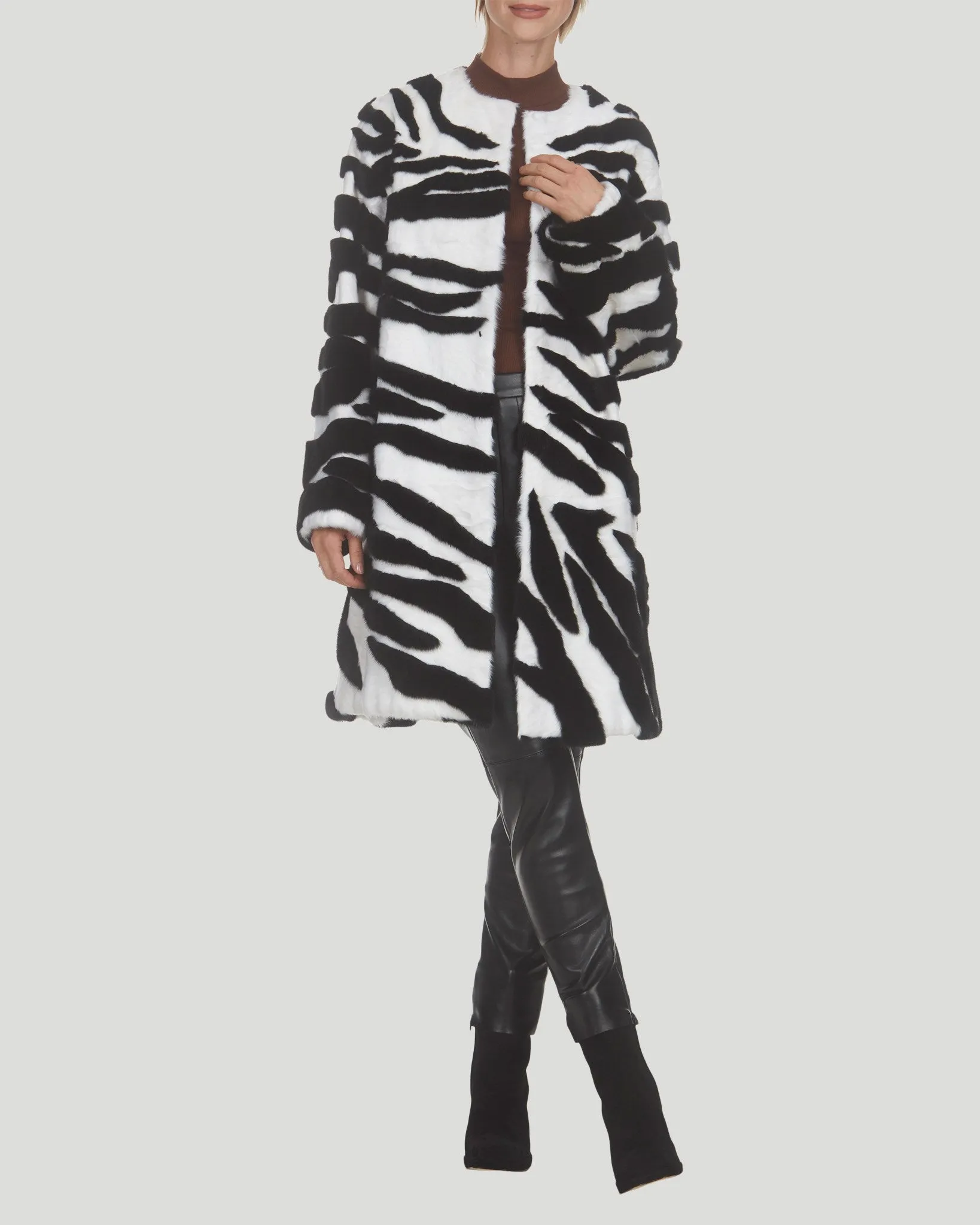 Lamb and Mink Intarsia Short Coat