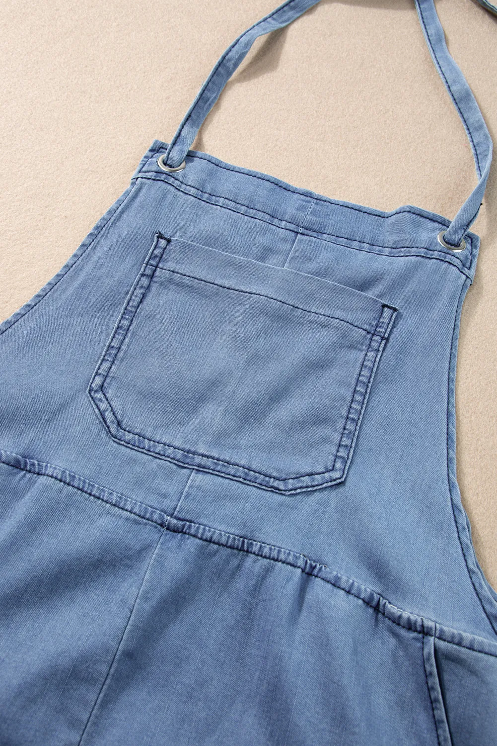 Light Blue Grommet Tie Straps Casual Denim Romper