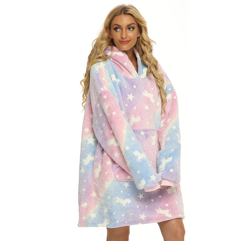 Luminous Oversize Winter Hooded Sweatshirt Women Warm Hoodie Blanket