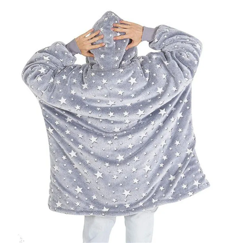 Luminous Oversize Winter Hooded Sweatshirt Women Warm Hoodie Blanket