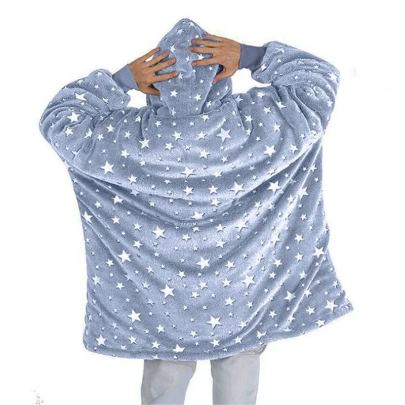 Luminous Oversize Winter Hooded Sweatshirt Women Warm Hoodie Blanket