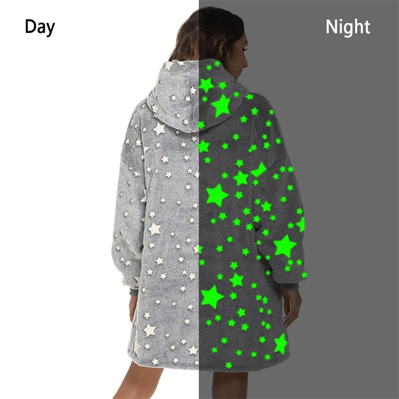 Luminous Oversize Winter Hooded Sweatshirt Women Warm Hoodie Blanket