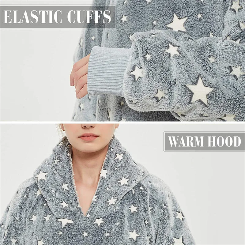 Luminous Oversize Winter Hooded Sweatshirt Women Warm Hoodie Blanket