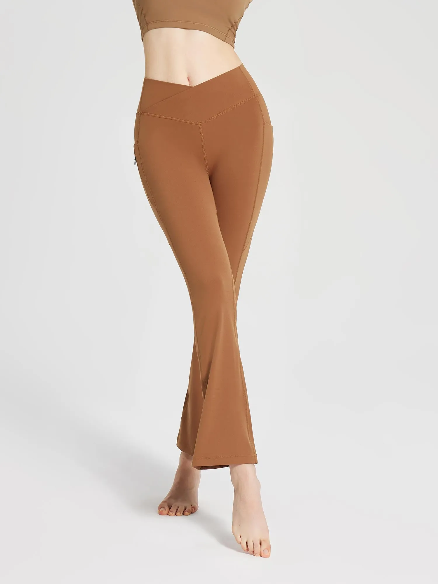 Lycra Cross-Waist Zippered Flared Pants