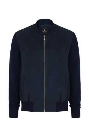 Marco Men's Suede Bomber Jacket - Navy Blue