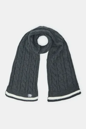 Men Grey Single Cable Knit Scarf