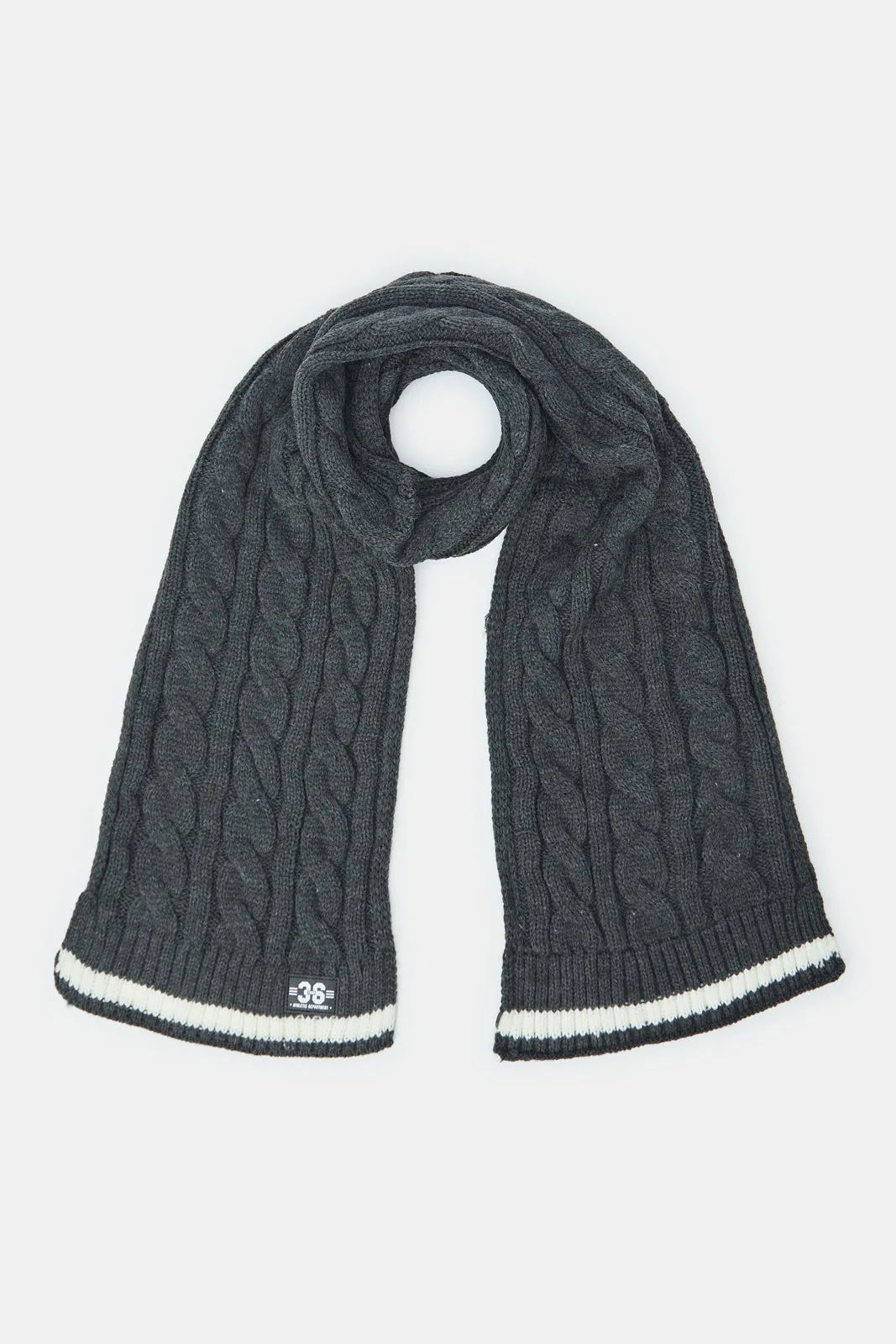 Men Grey Single Cable Knit Scarf